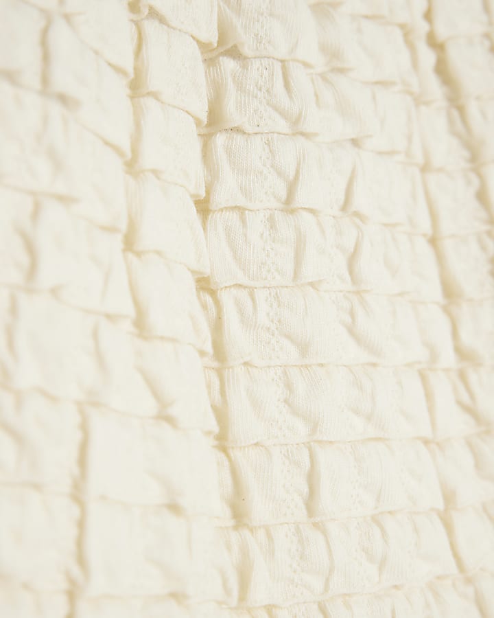 Cream Sleeveless Textured Halter Neck Top