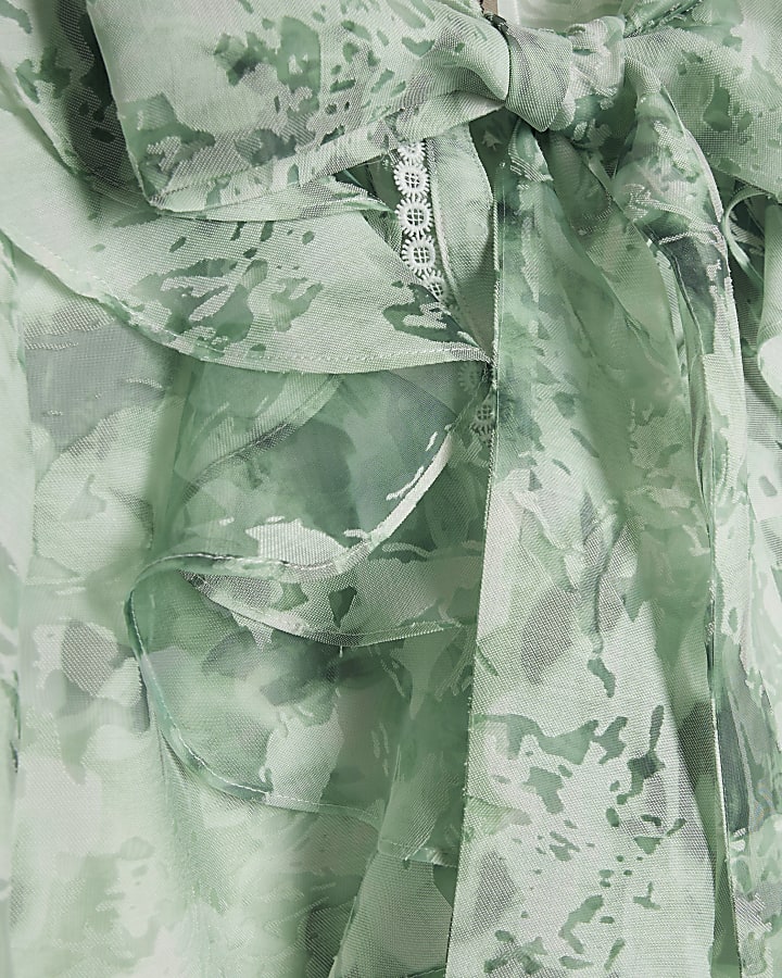 Green Premium Sheer Floral Print Shirt