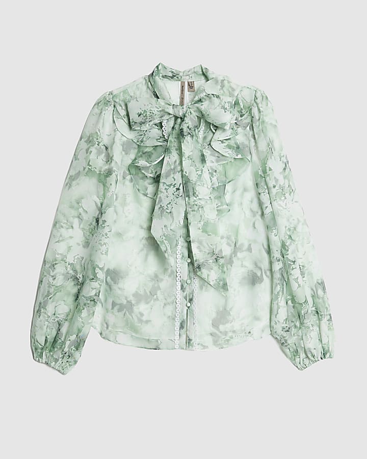 Green Premium Sheer Floral Print Shirt