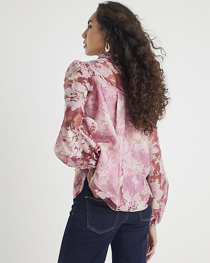 Pink Premium Sheer Floral Print Shirt