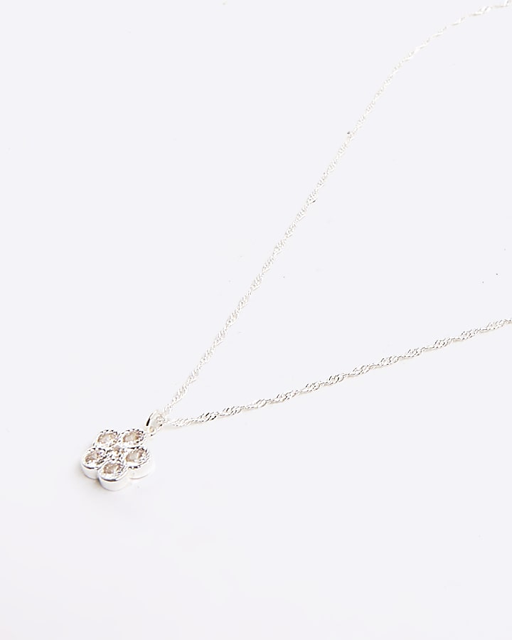 Silver Crystal Cubic Zirconia Floral Necklace