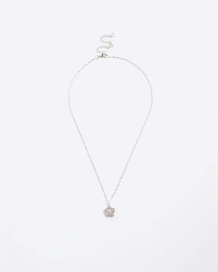 Silver Crystal Cubic Zirconia Floral Necklace