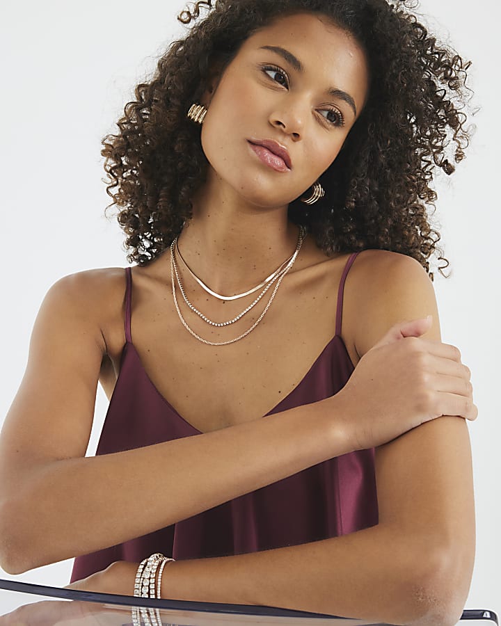 Rose Gold Multirow Chain Necklace