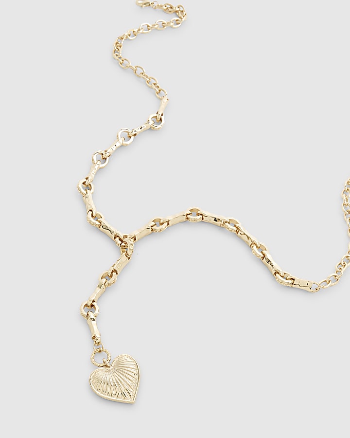 Gold Ridged Heart Pendant Necklace