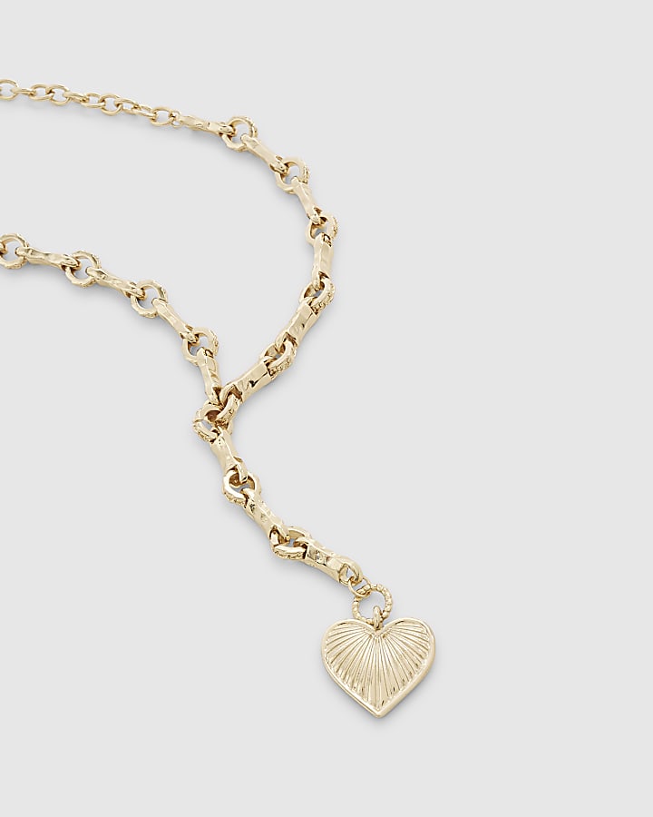 Gold Ridged Heart Pendant Necklace
