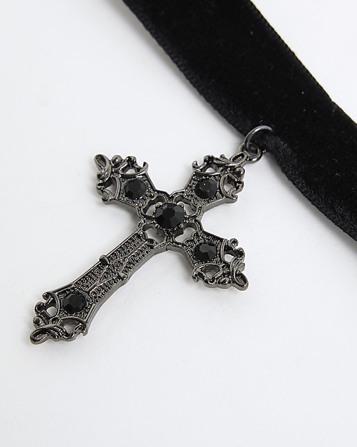 Black Gothic cross Velvet Choker