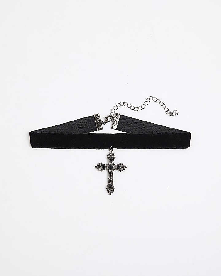 Black Gothic cross Velvet Choker