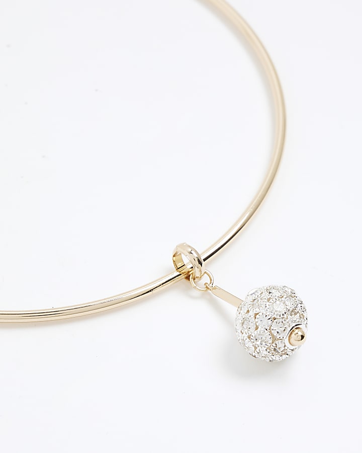 Gold Diamante Paved Ball Necklace