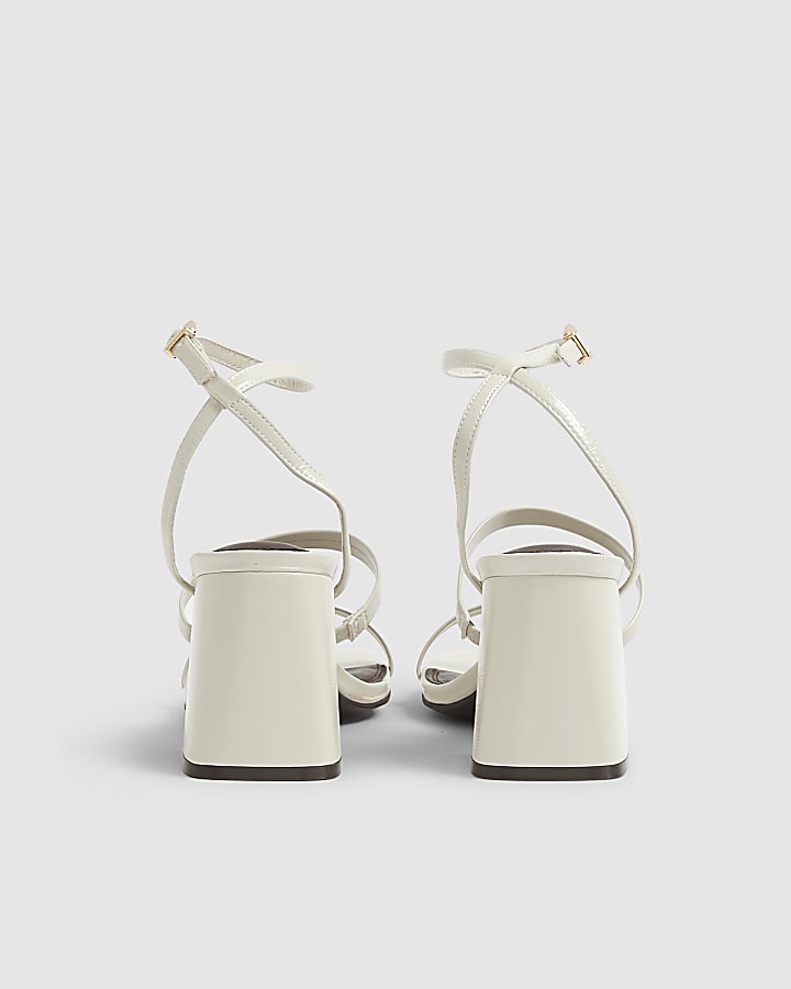 Cream Strappy Low Bock Heel Sandals