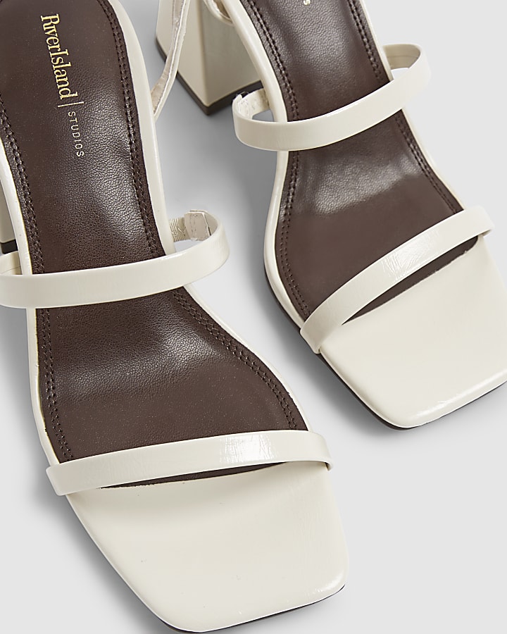 Cream Strappy Low Bock Heel Sandals