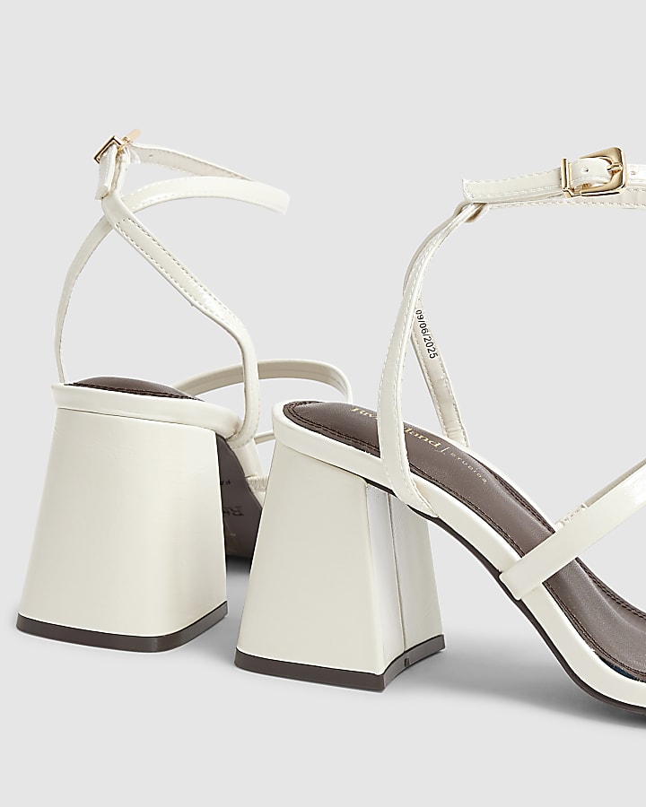 Cream Strappy Low Bock Heel Sandals