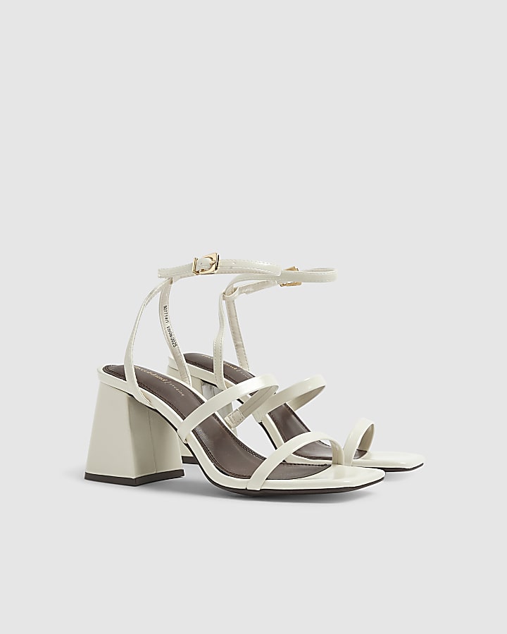 Cream Strappy Low Bock Heel Sandals