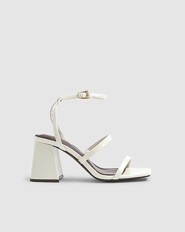 Cream Strappy Low Bock Heel Sandals