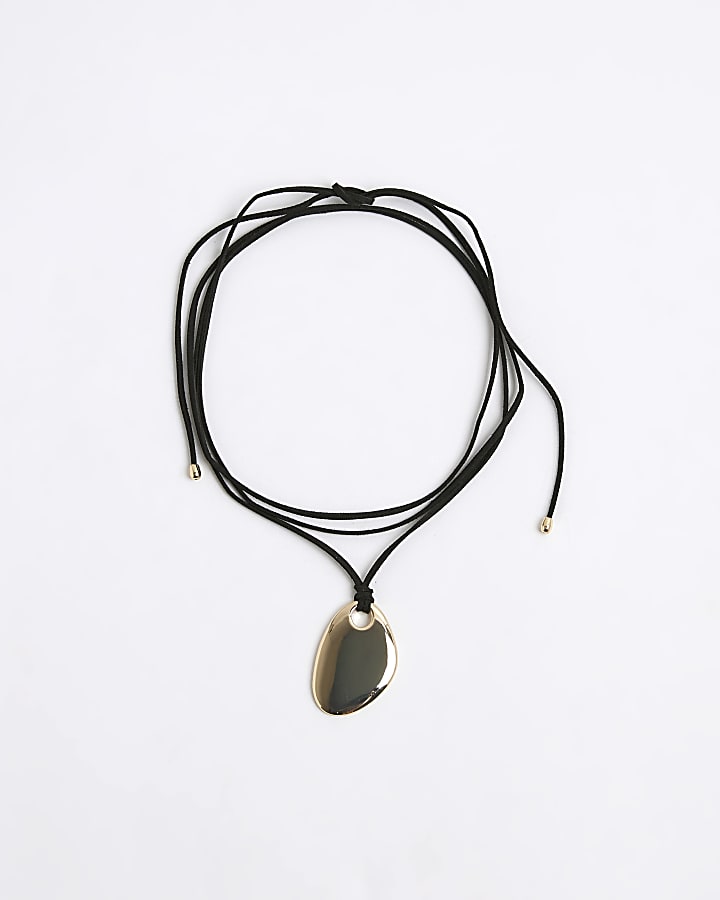Black Cord Gold Pendant Choker necklace