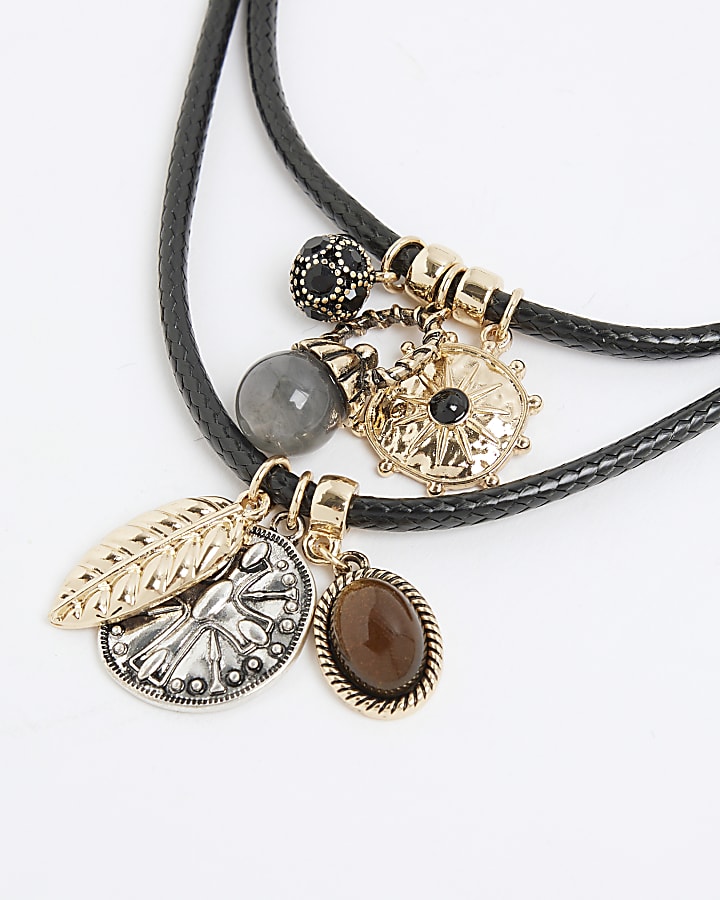 Black Layered Charm Necklace