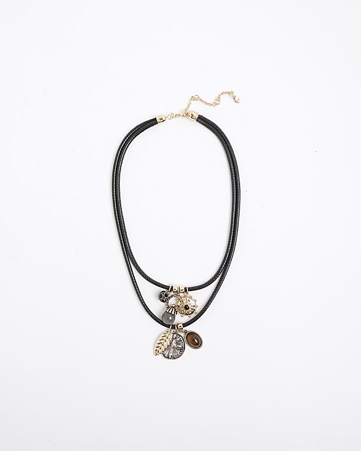 Black Layered Charm Necklace