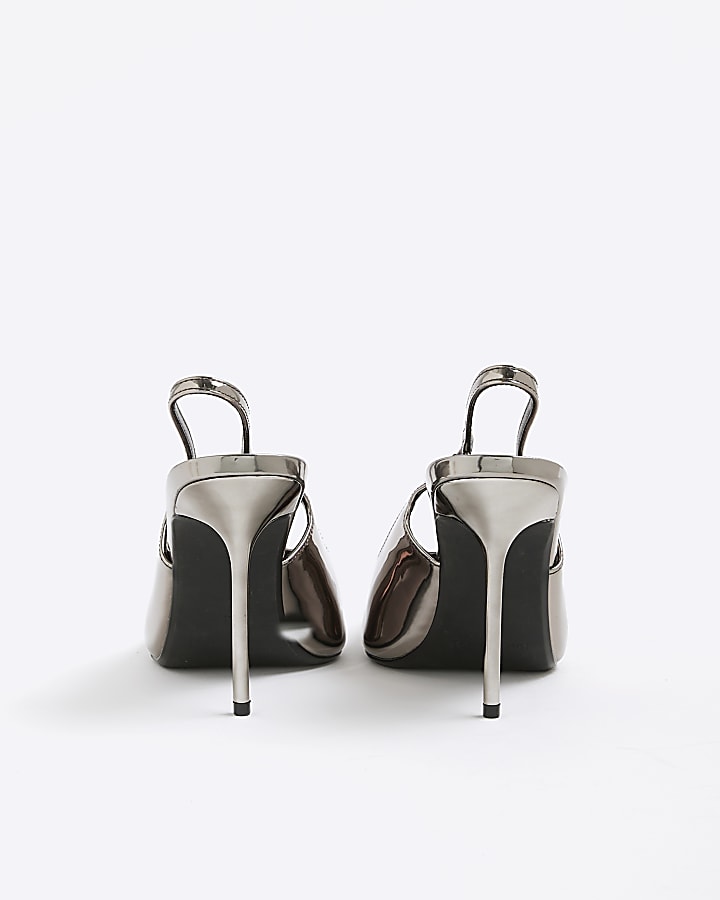Silver Pointed Toe Slingback Heels