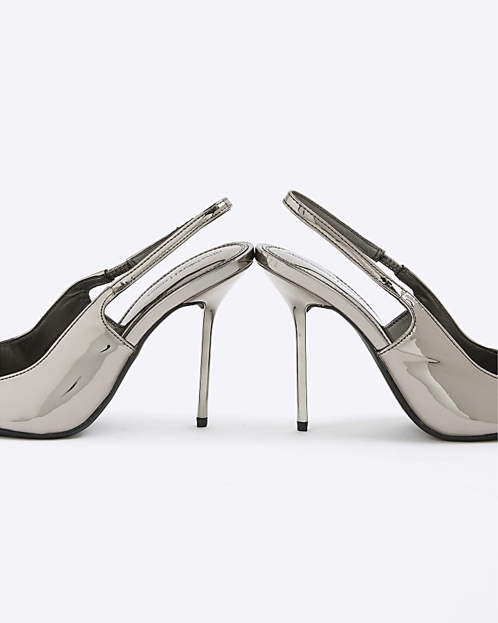 Silver Pointed Toe Slingback Heels