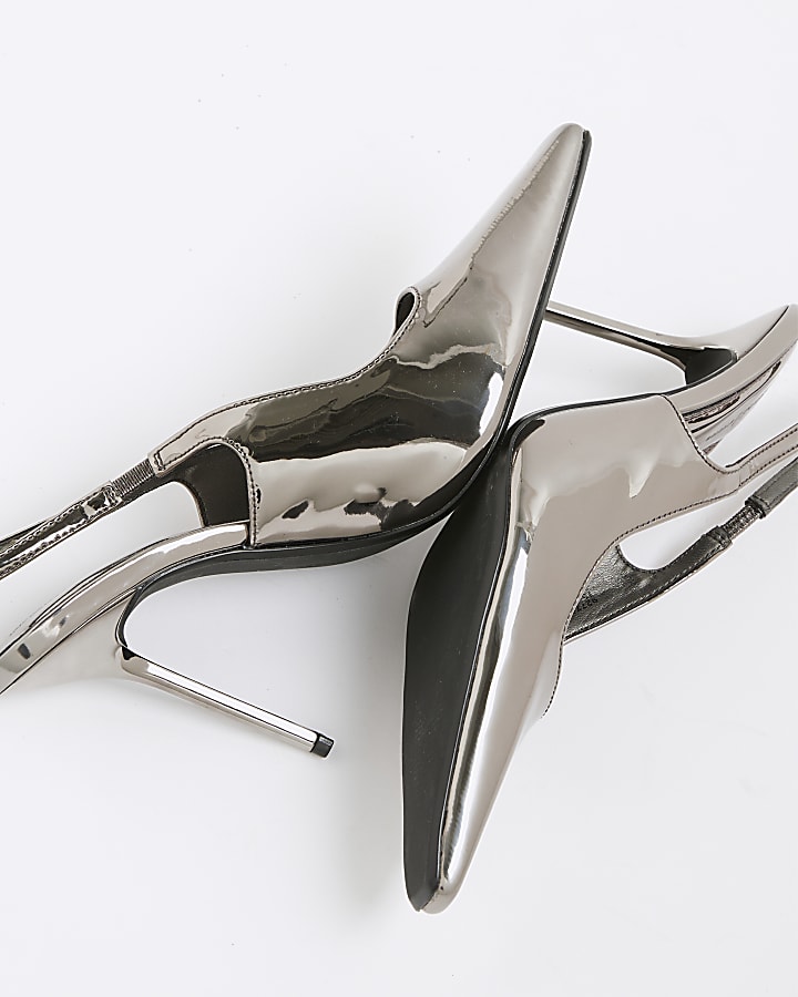 Silver Pointed Toe Slingback Heels