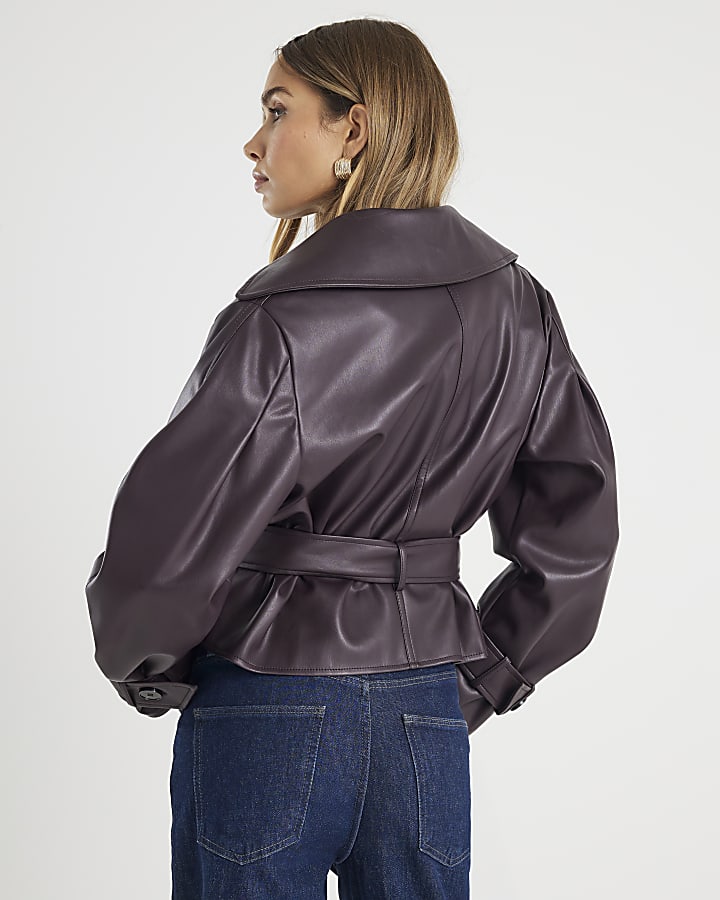 Red Cropped Belted Trench Jacket