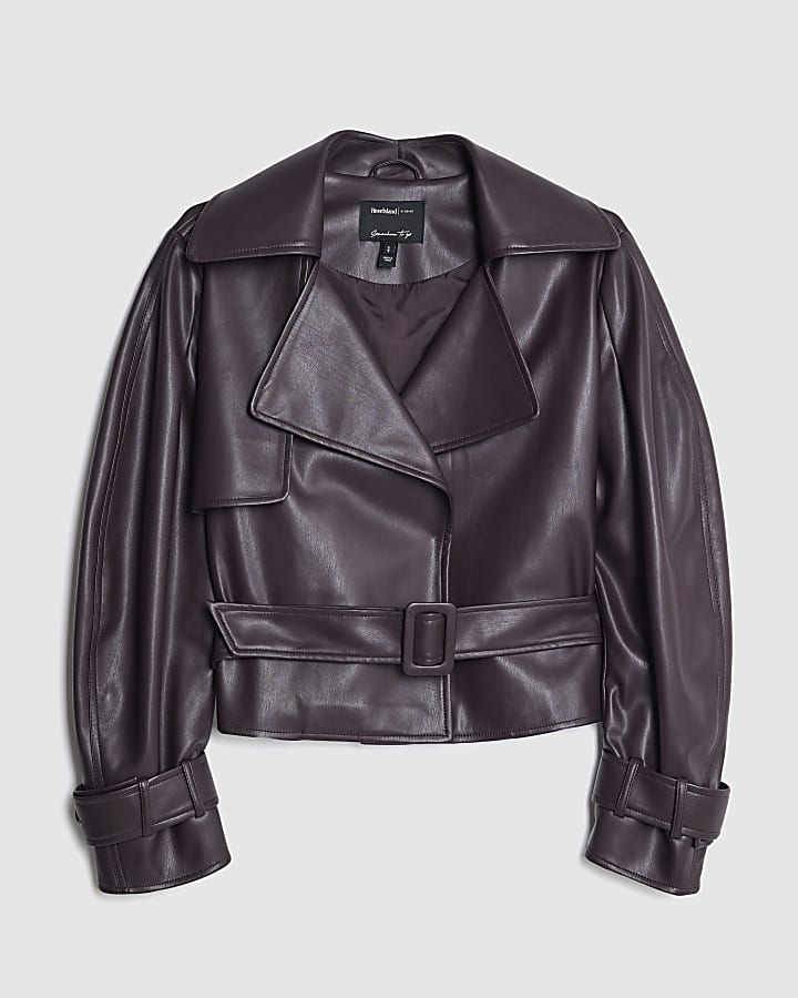 Red Cropped Belted Trench Jacket