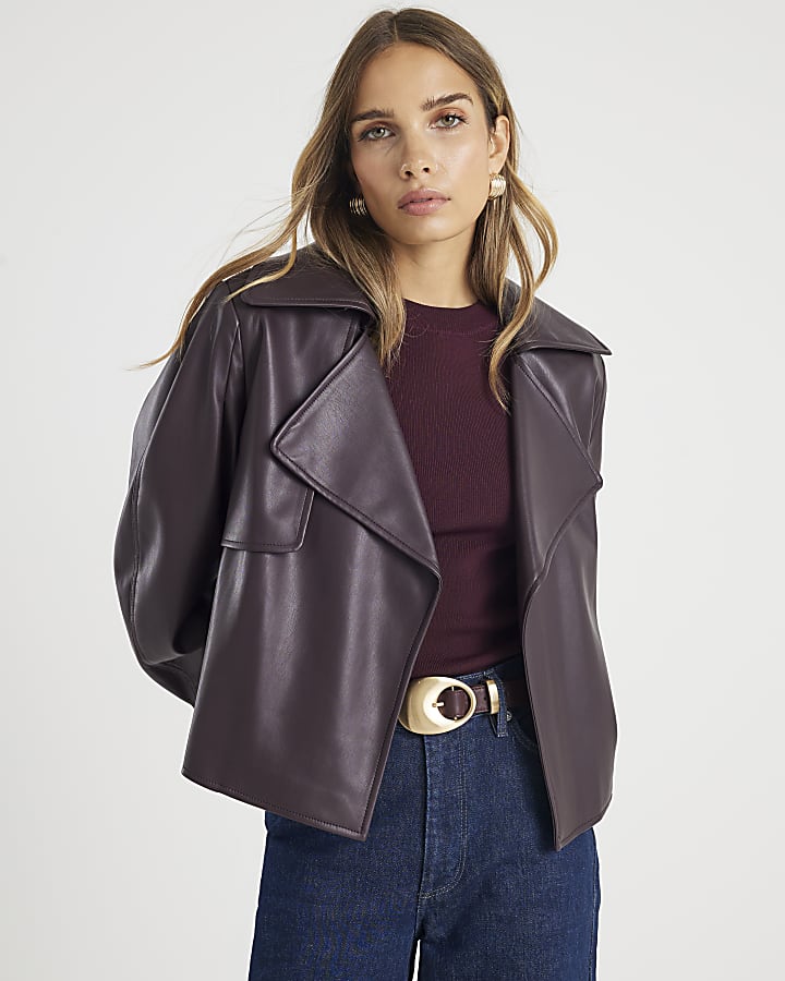 Red Cropped Belted Trench Jacket
