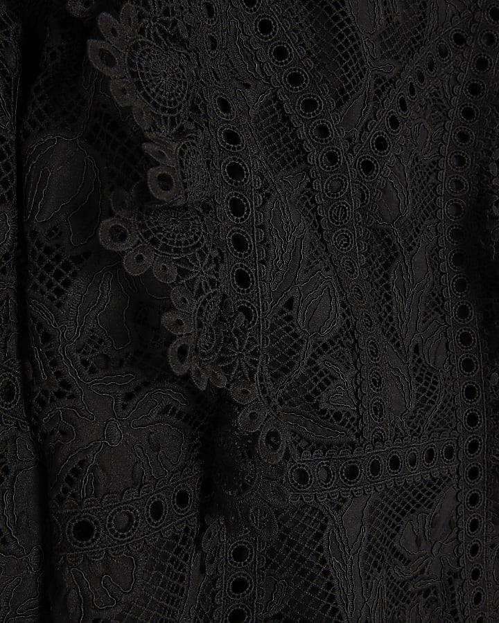 Black Long Sleeve Lace Detail Mini Dress