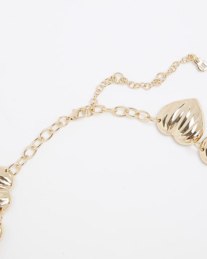 Gold Ridged Heart Collar Necklace