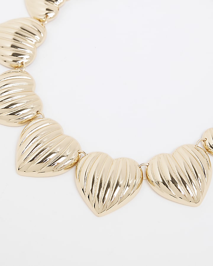 Gold Ridged Heart Collar Necklace