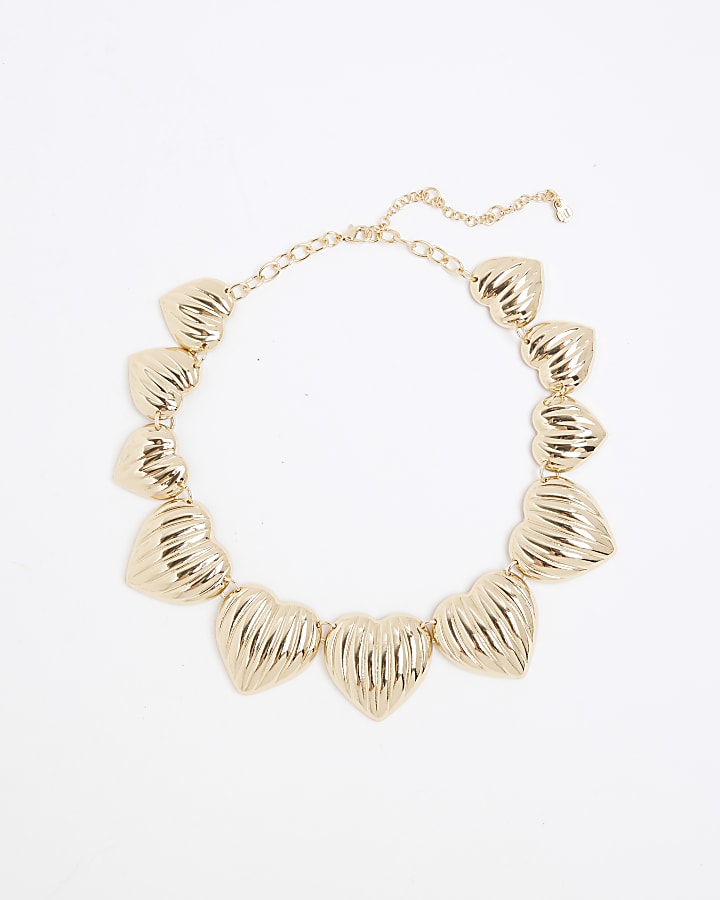 Gold Ridged Heart Collar Necklace