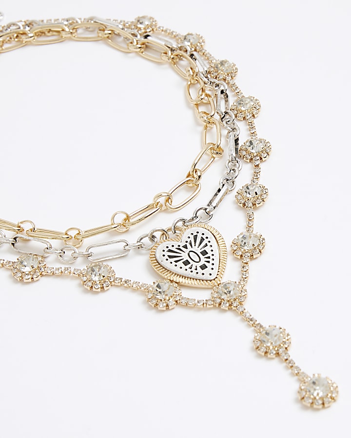 Metal Multi Layered Heart Necklace