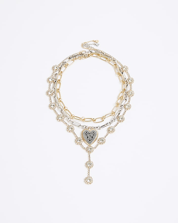 Metal Multi Layered Heart Necklace