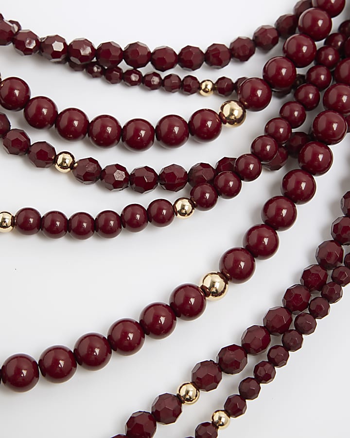 Red Beaded Layered Necklace