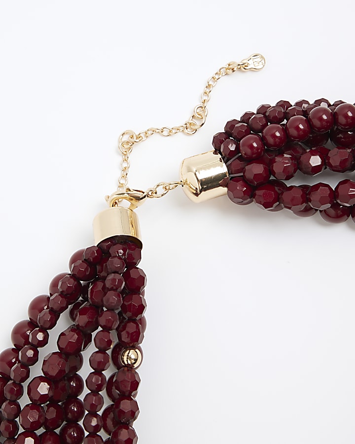 Red Beaded Layered Necklace