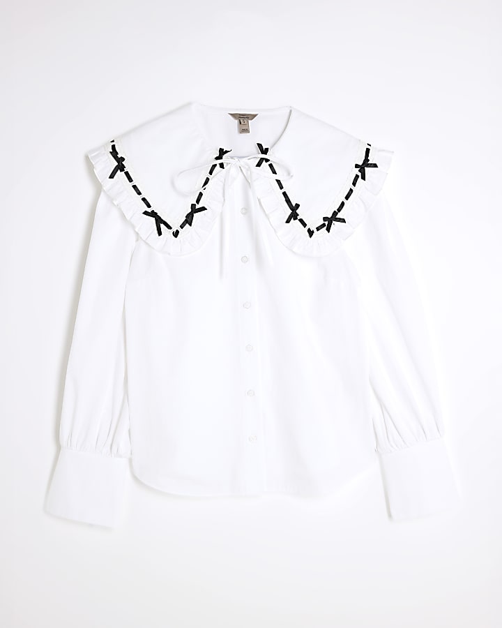 White Collar Trim Poplin Shirt