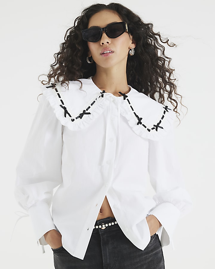 White Collar Trim Poplin Shirt