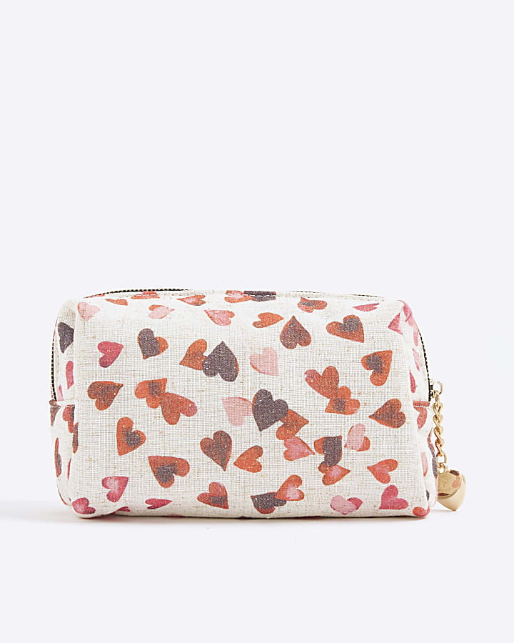 Cream Canvas Heart Make Up Bag