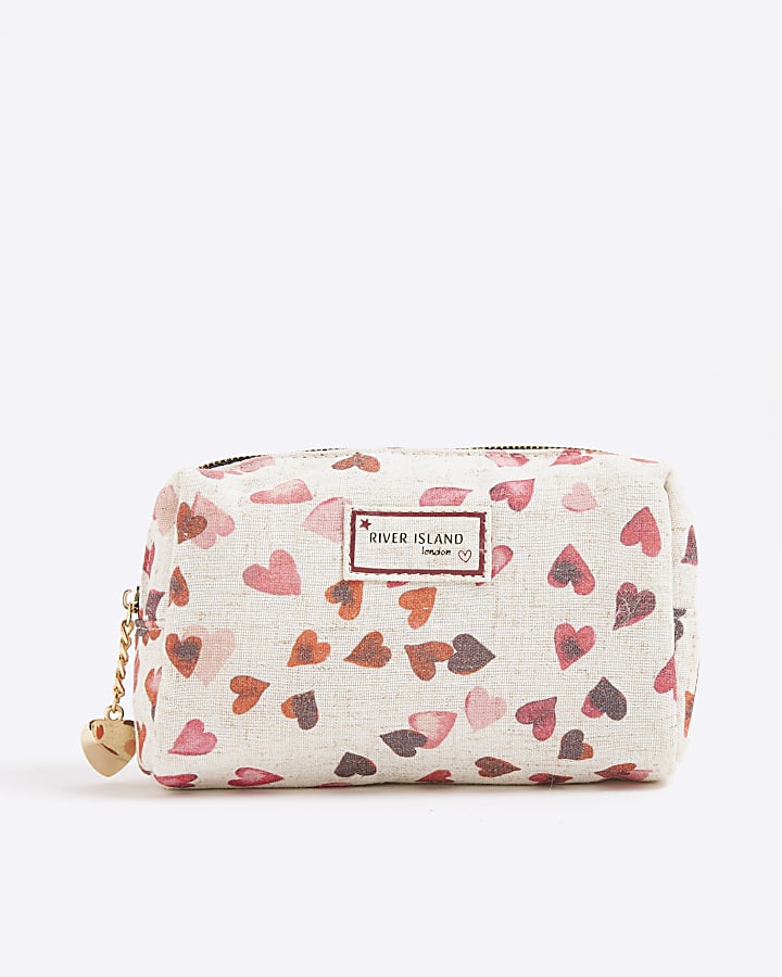 Cream Canvas Heart Make Up Bag