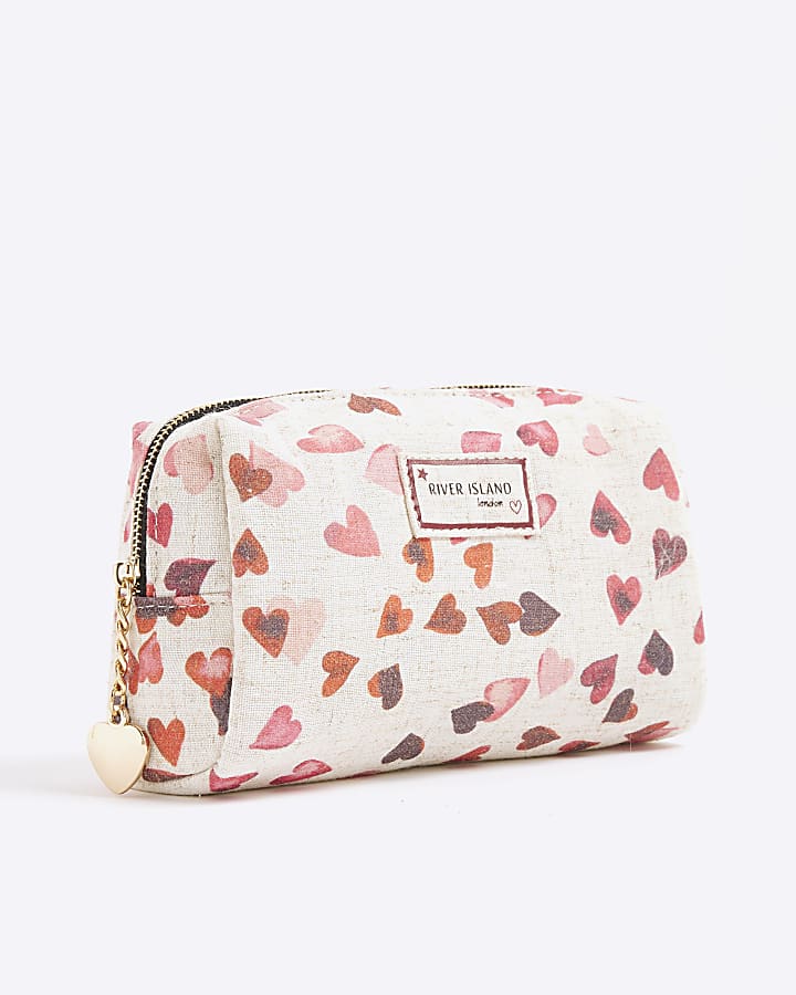 Cream Canvas Heart Make Up Bag