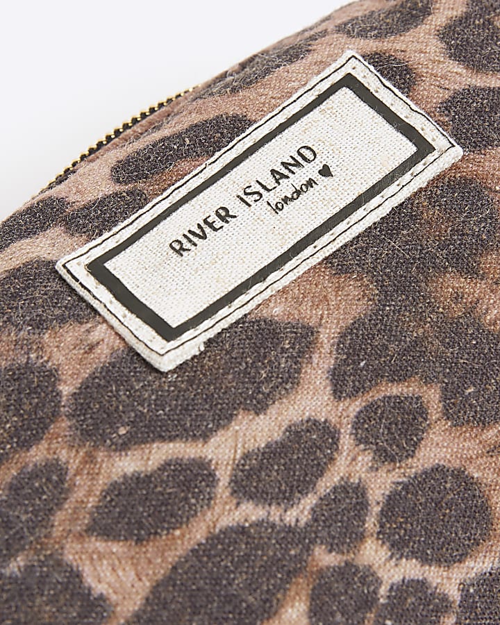 Brown Canvas Leopard Make Up Bag