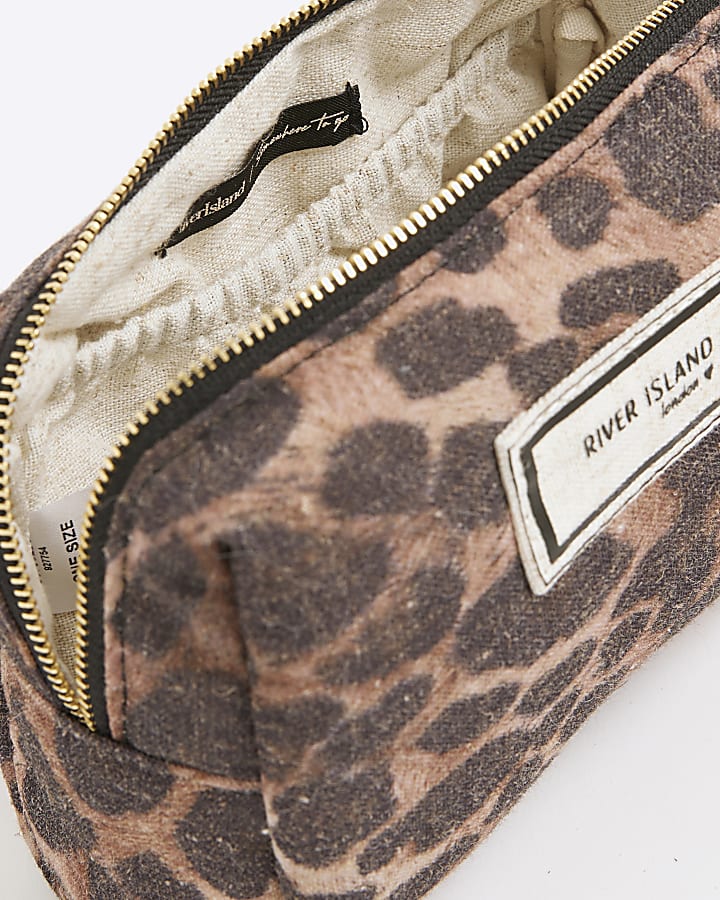 Brown Canvas Leopard Make Up Bag