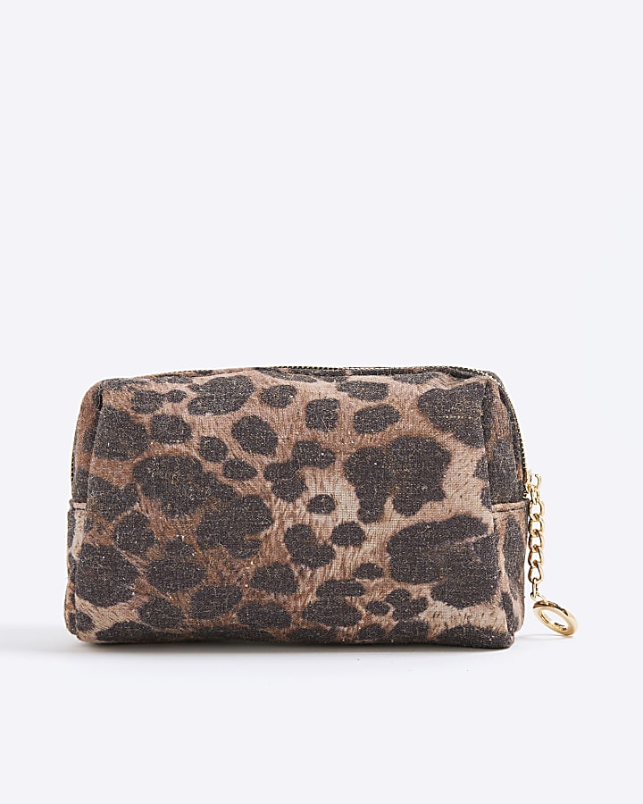 Brown Canvas Leopard Make Up Bag