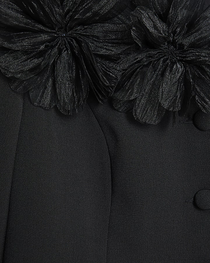 Black 3D Flower Collarless Blazer