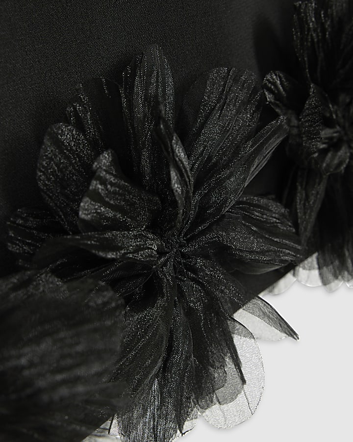 Black 3D Flower Mini Skirt