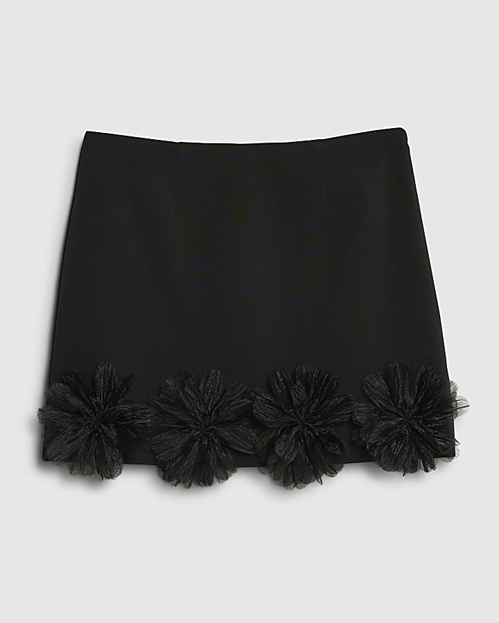 Black 3D Flower Mini Skirt