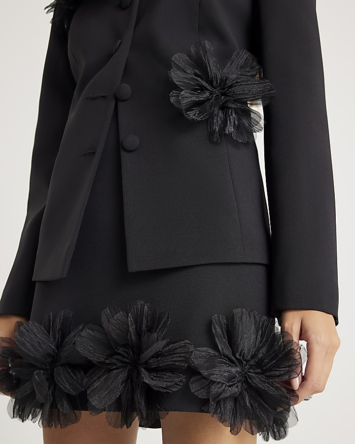 Black 3D Flower Mini Skirt