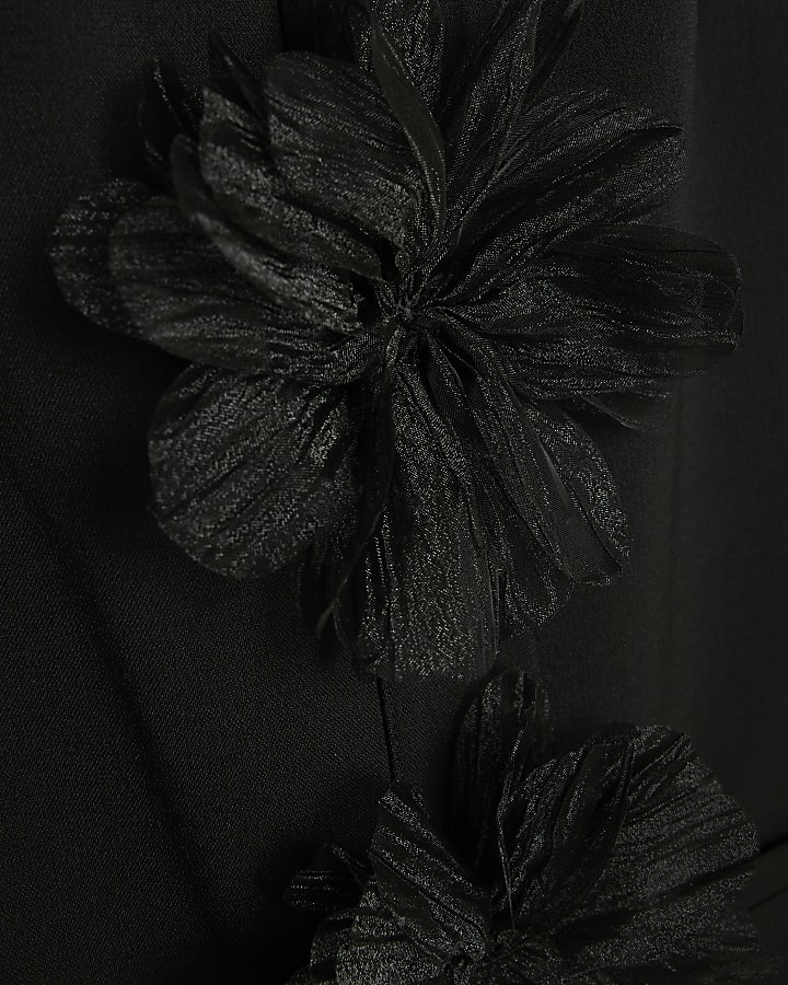 Black 3D Flower Mini Shift Dress