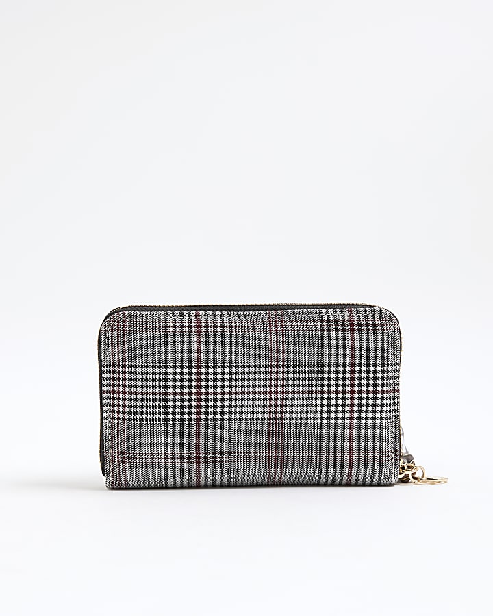 Brown Check Flap Zip Around Purse