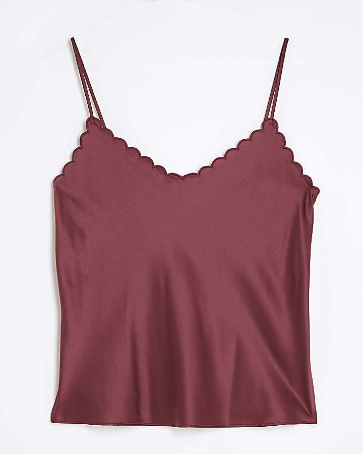 Purple Satin Scallop Trim Cami Top