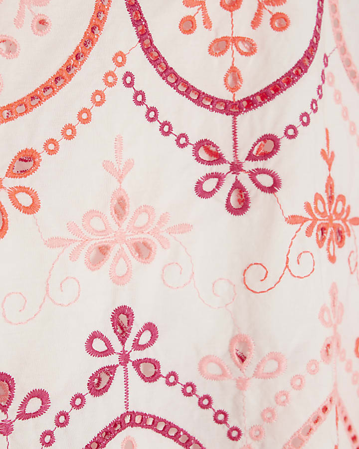White Long Sleeve Cutwork Detail Blouse